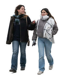 two young women walking on a chilly day