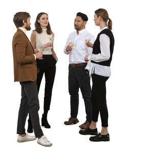 group of four people talking on a social gathering