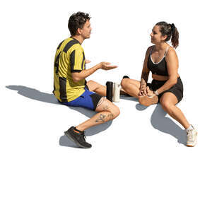two people resting after workout and talking