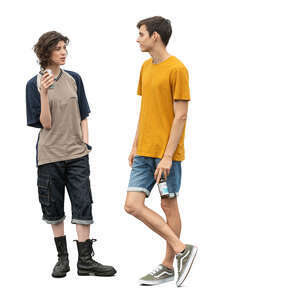 young man and woman standing and talking