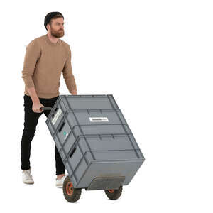 cut out man pushing a box trolley