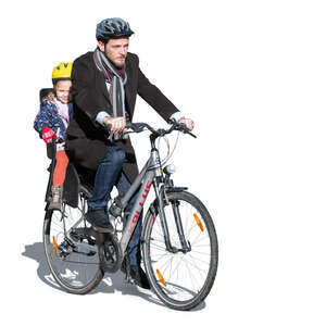 man riding a bike with a child in the back