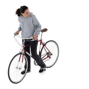 top view of a woman with a bike standing