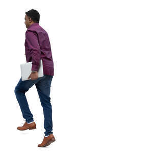 indian man walking up the stairs
