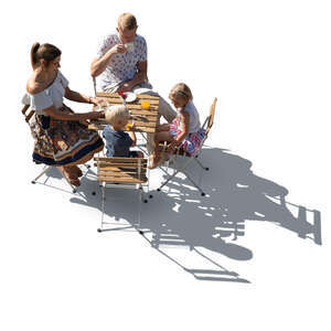 family sitting in a cafe seen from above