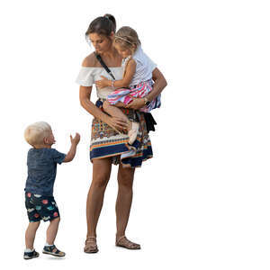 woman with two kids standing