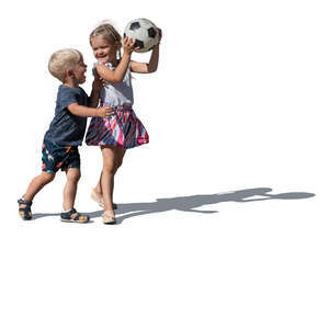 two cut out children playing with a ball