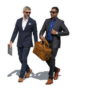 two cut out businessmen walking outside in the street