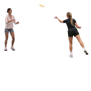 two cut out women playing frisbee