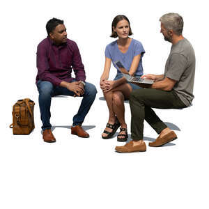 cut out three collegues sitting outside and talking