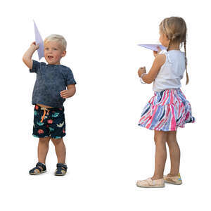 two cut out children playing with paper planes