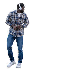 black man with headphones looking back over his shoulder