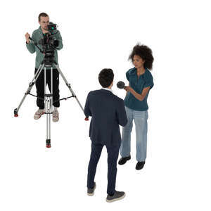 cut out top view of a telereporter interviewing a man