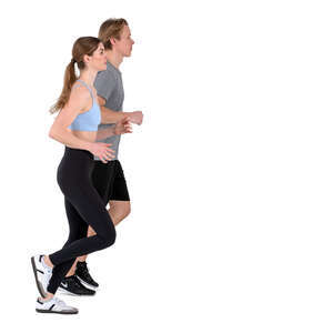 man and woman jogging together