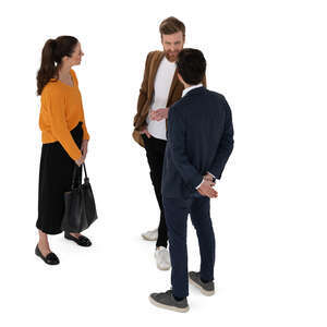 top view of a group of three people standing