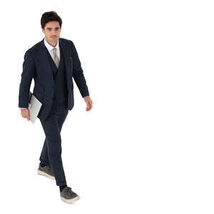 top view of a man in a suit walking