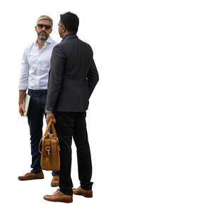two men talking after a work meeting