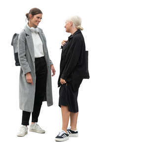 two women standing and talking