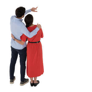 top view of a couple standing and pointing at smth