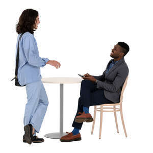 cut out woman standing and talking to a friend