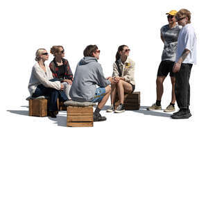 cut out group of young people sitting and talking