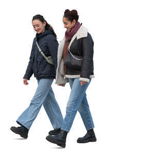 two cut out women talking in winter