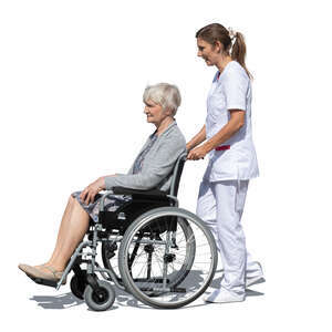 cut out nurse pushing an elderly woman sitting in a wheelchair