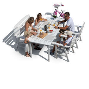 top view of a family eating breakfast outside in summer