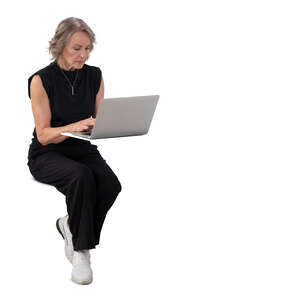 grey haired woman sitting behind a computer