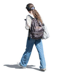 cut out teenage girl walking and listening to music