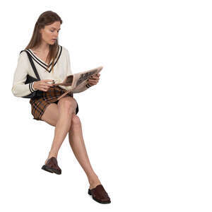 cut out woman sitting and reading a newspaper