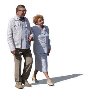 cut out elderly couple walking arm in arm