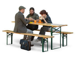 cut out group of people eating street food at a table
