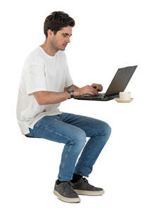 cut out man working with a laptop in a cafe
