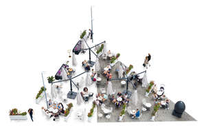 top view outdoor cafe scene with people sitting