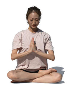 cut out asian woman doing yoga exercises