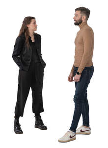 man and woman standing and talking