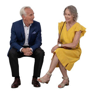 elderly couple at a party sitting and talking