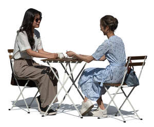 two women sitting in a cafe and talking