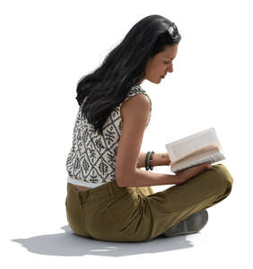 cut out latina woman sitting and reading a book