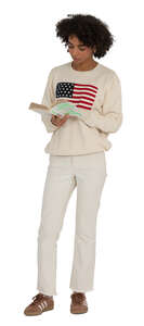 cut out woman standing and reading a book