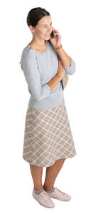 cut out woman standing and talking on the phone seen from above