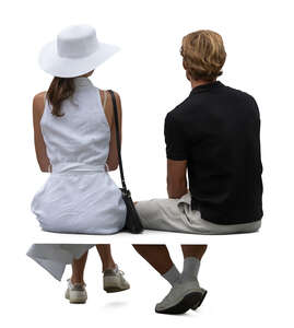 lady with a hat and a man sitting on the bench