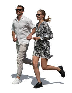 couple running hand in hand in summer