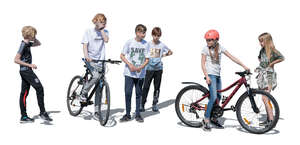 cut out group of children with bikes standing