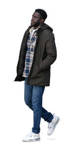 cut out black man walking in autumn