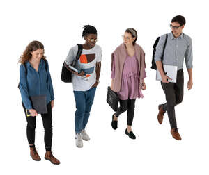 top view of a group of college students walking