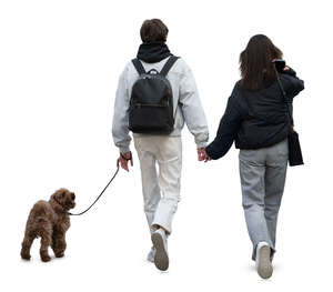cut out couple with a cute dog walking