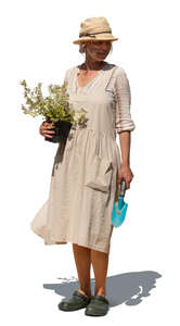 cut out woman with a plant doing gardening works