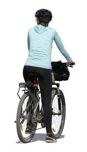 cut out sporty female biker stopping on the road